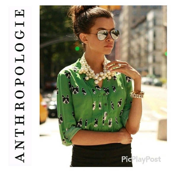Anthropologie Tops - NAME YOUR PRICE 🎉HP🎉 Rare Maeve Green Dog Blouse